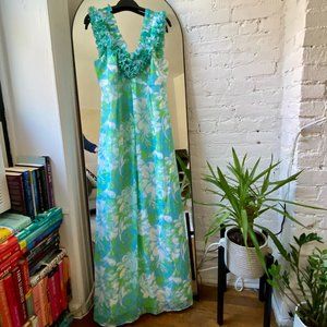 Lilly Pulitzer Floral Gown w. Ruffle V Neck - Sz 6